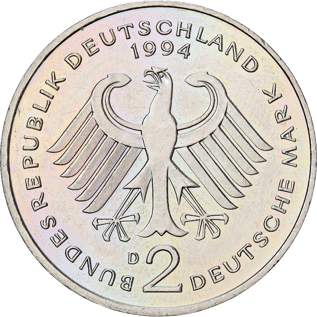 Moneta, GERMANIA - REPUBBLICA FEDERALE, 2 Mark, 1994, Munich, BB+, Nichel