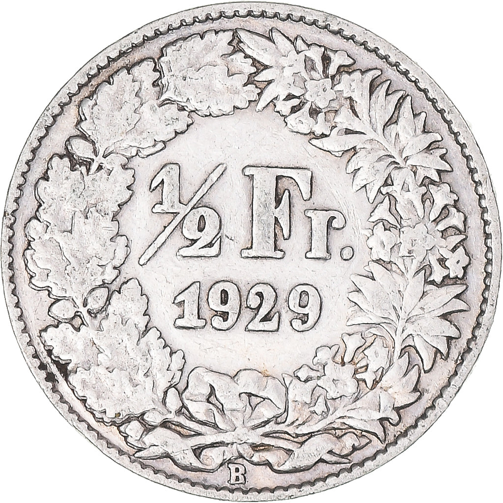 Moneta, Szwajcaria, 1/2 Franc, 1929, Bern, EF(40-45), Srebro, KM:23