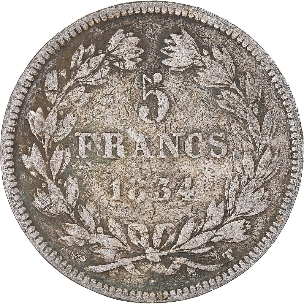 Coin, France, Louis-Philippe, 5 Francs, 1834, Nantes, VF(30-35), Silver