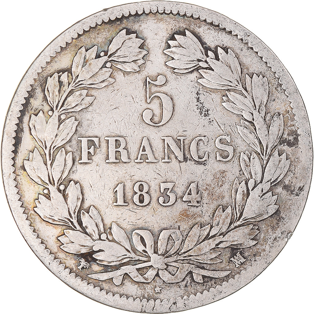 Coin, France, Louis-Philippe, 5 Francs, 1834, Marseille, F(12-15), Silver