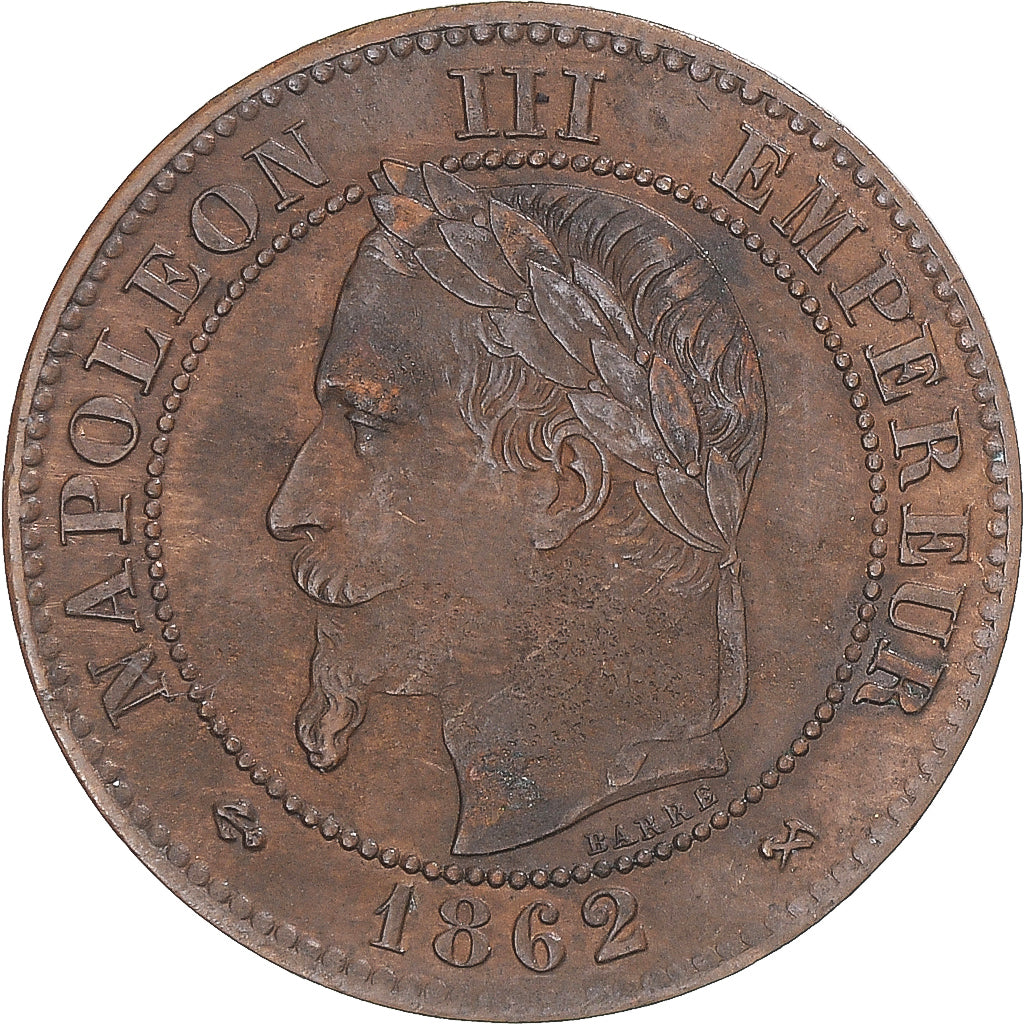 Coin, France, Napoleon III, 2 Centimes, 1862, Bordeaux, MS(60-62), Bronze