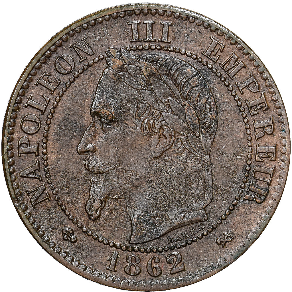 Moeda, França, Napoleon III, 2 Centimes, 1862, Bordeaux, MS(60-62), Bronze