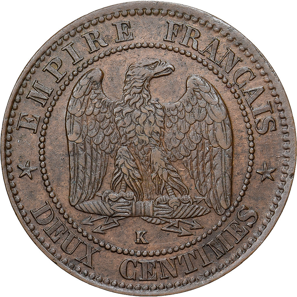 Moeda, França, Napoleon III, 2 Centimes, 1862, Bordeaux, MS(60-62), Bronze