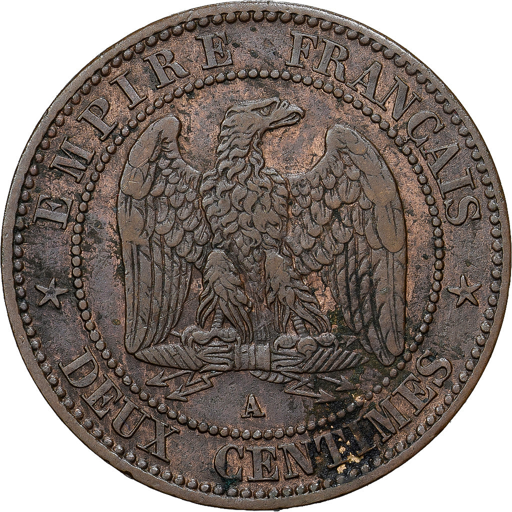 Coin, France, Napoleon III, 2 Centimes, 1862, Paris, AU(50-53), Bronze