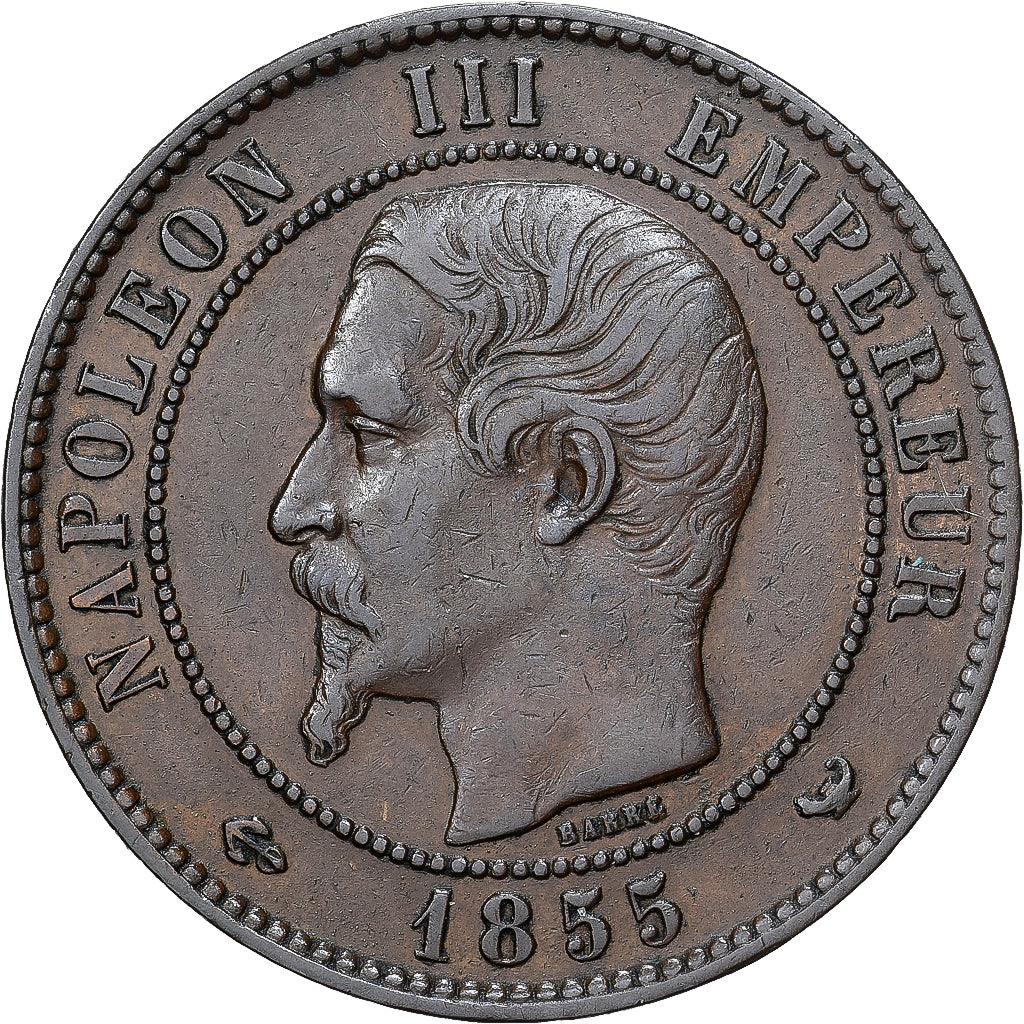 Moneta, Francja, Napoleon III, 10 Centimes, 1855, Lille, EF(40-45), Brązowy