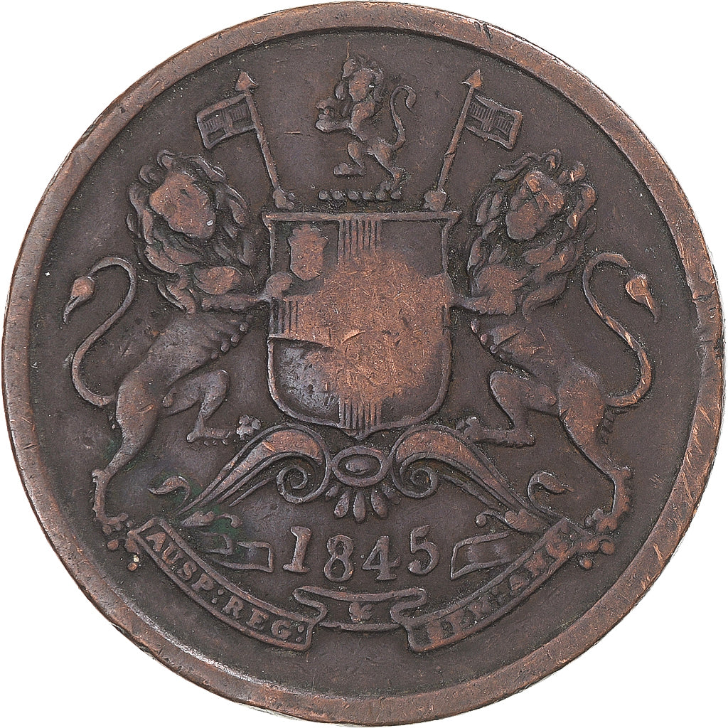Munten, INDIA-BRITS, Victoria, 1/2 Anna, 1845, Calcutta, FR+, Koper, KM:447.1