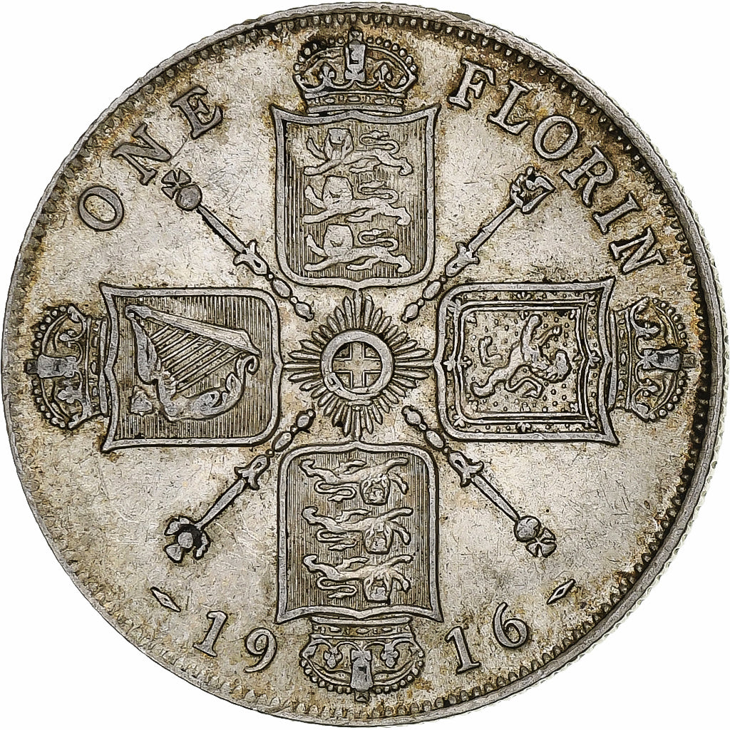 Coin, Great Britain, George V, Florin, 1916, EF(40-45), Silver, KM:817