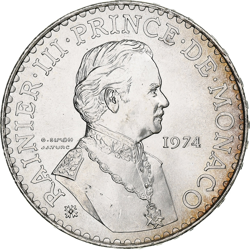 Coin, Monaco, Rainier III, 50 Francs, 1974, MS(63), Silver, KM:152.1