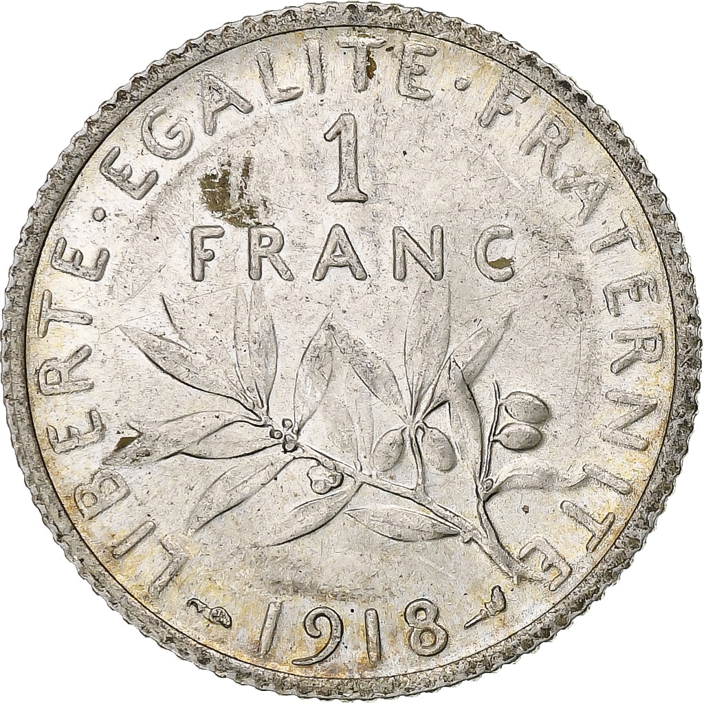 France, Semeuse, Franc, 1918, Paris, TTB, Argent, Gadoury:532, KM:844.1, Le