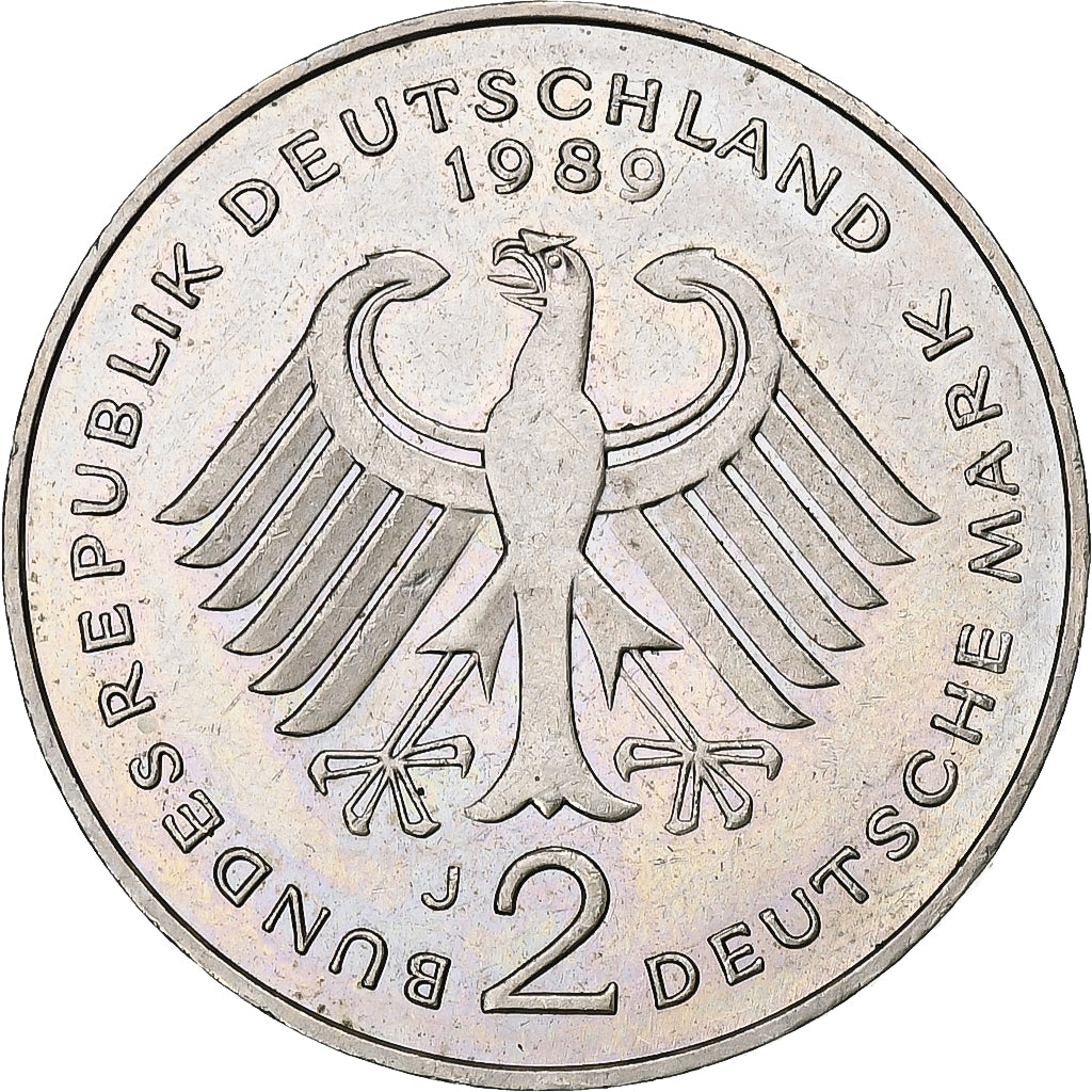 GERMANY - FEDERAL REPUBLIC, 2 Mark, 1989, Hamburg, AU(55-58), Copper-Nickel Clad