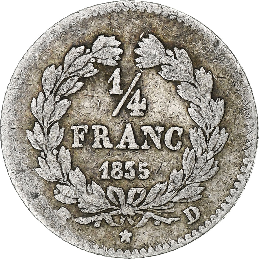 France, Louis-Philippe, 1/4 Franc, 1835, Lyon, B+, Argent, Gadoury:355