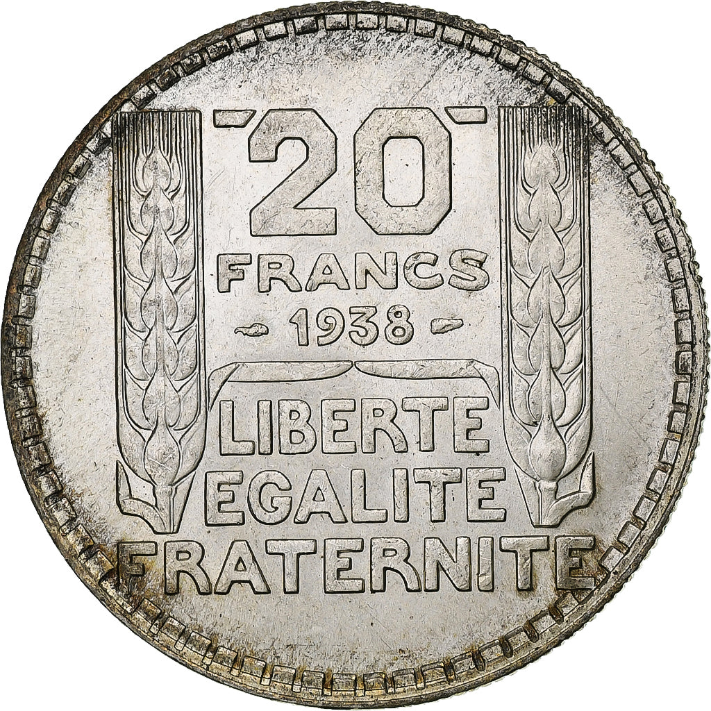 Francia, Turin, 20 Francs, 1938, Paris, MBC, Plata, KM:879, Gadoury:852, Le