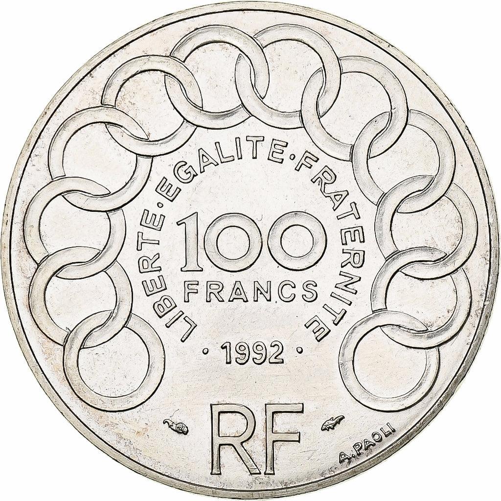 France, Jean Monnet, 100 Francs, 1992, Paris, MS(60-62), Silver, KM:1120