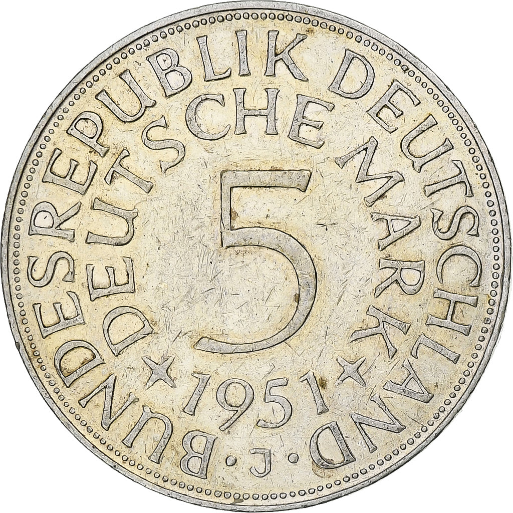 GERMANY - FEDERAL REPUBLIC, 5 Mark, 1951, Hamburg, EF(40-45), Silver, KM:112.1