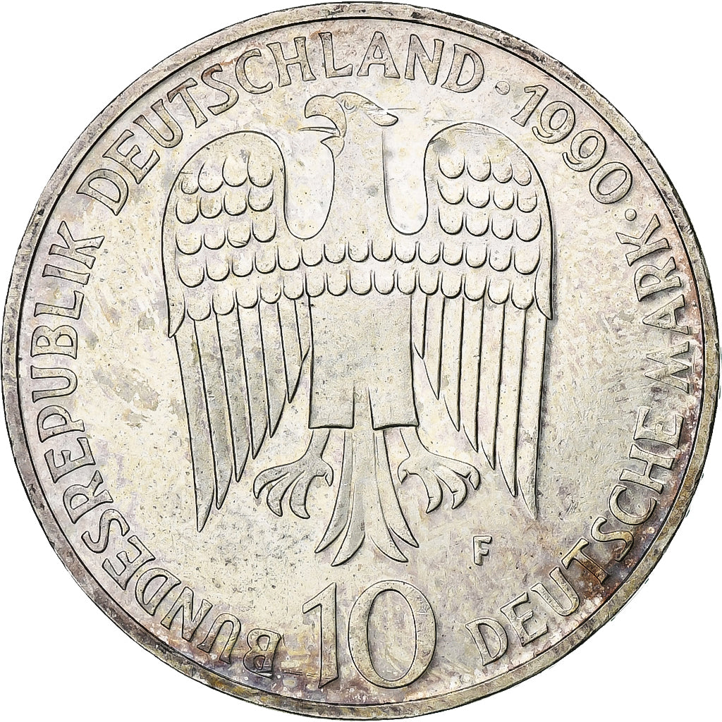 ALEMANIA - REPÚBLICA FEDERAL, 10 Mark, 1990, Stuttgart, Germany, SC, Plata
