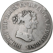 États italiens, LUCCA, Felix and Elisa, 5 Franchi, 1805, Firenze, Argent, TB