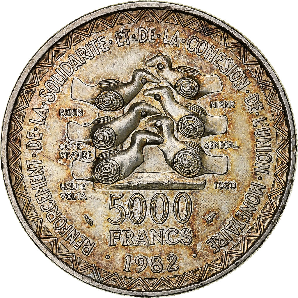 Coin, West African States, 5000 Francs, 1982, Paris, AU(55-58), Silver, KM:11