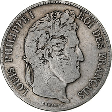 France, 5 Francs, Louis-Philippe, 1837, Paris, Silver, VF(20-25), Gadoury:678