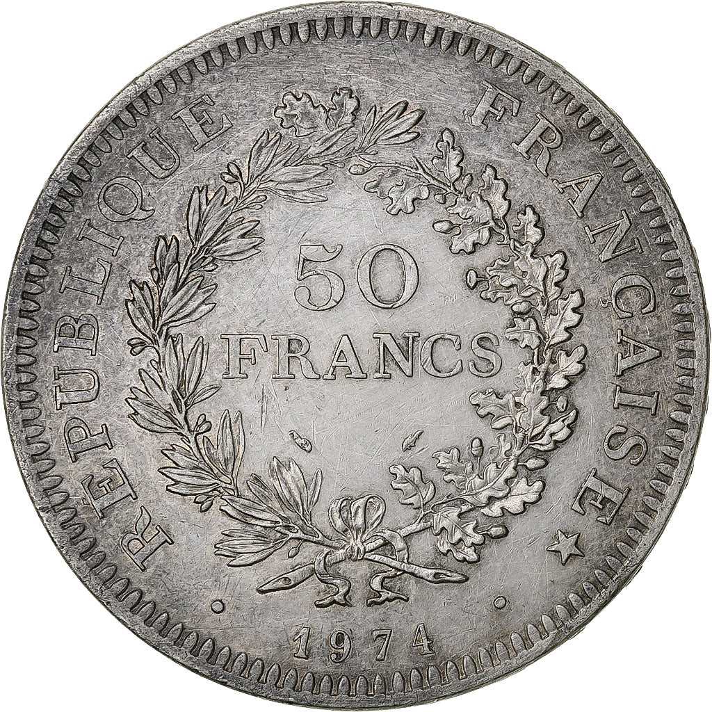 Francja, 50 Francs, Hercule, 1974, Wydanie hybrydowe, Srebro, AU(50-53)
