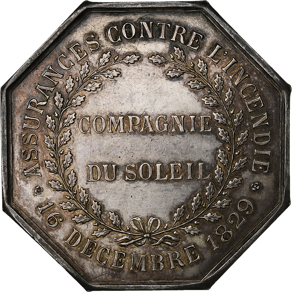 France, Token, Compagnie du Soleil, Incendie, 1829, Silver, Restrike, EF(40-45)