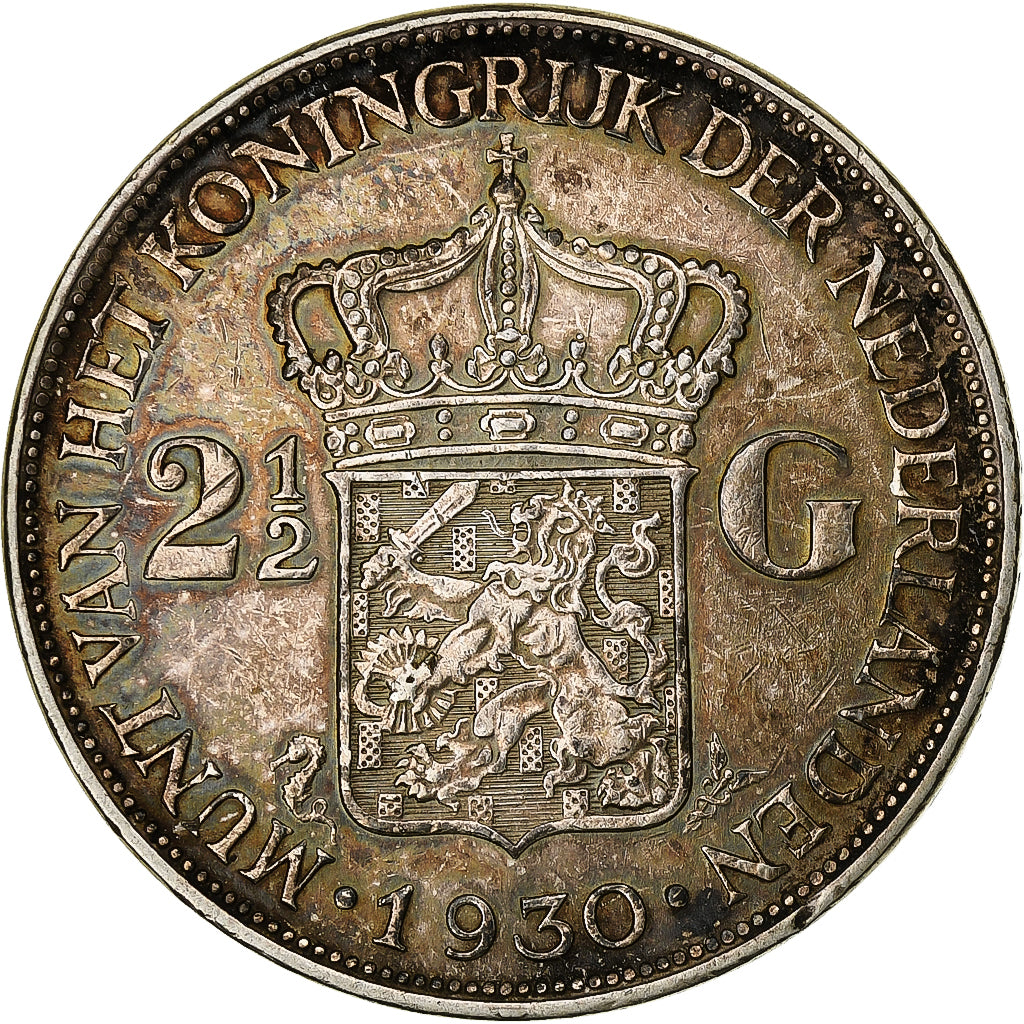 Netherlands, Wilhelmina I, 2-1/2 Gulden, 1930, Silver, EF(40-45), KM:165