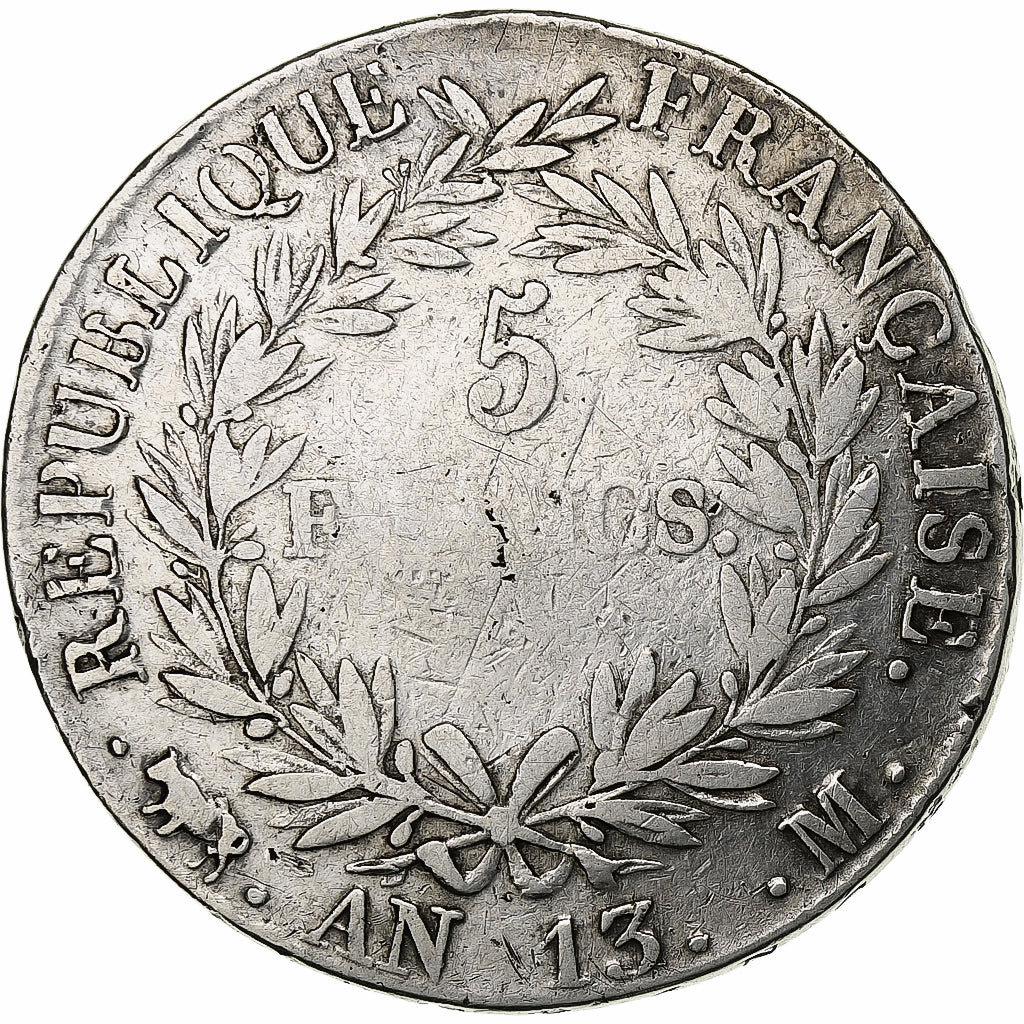 France, Napoleon I, 5 Francs, AN 13, Toulouse, Silver, F(12-15), Gadoury:580