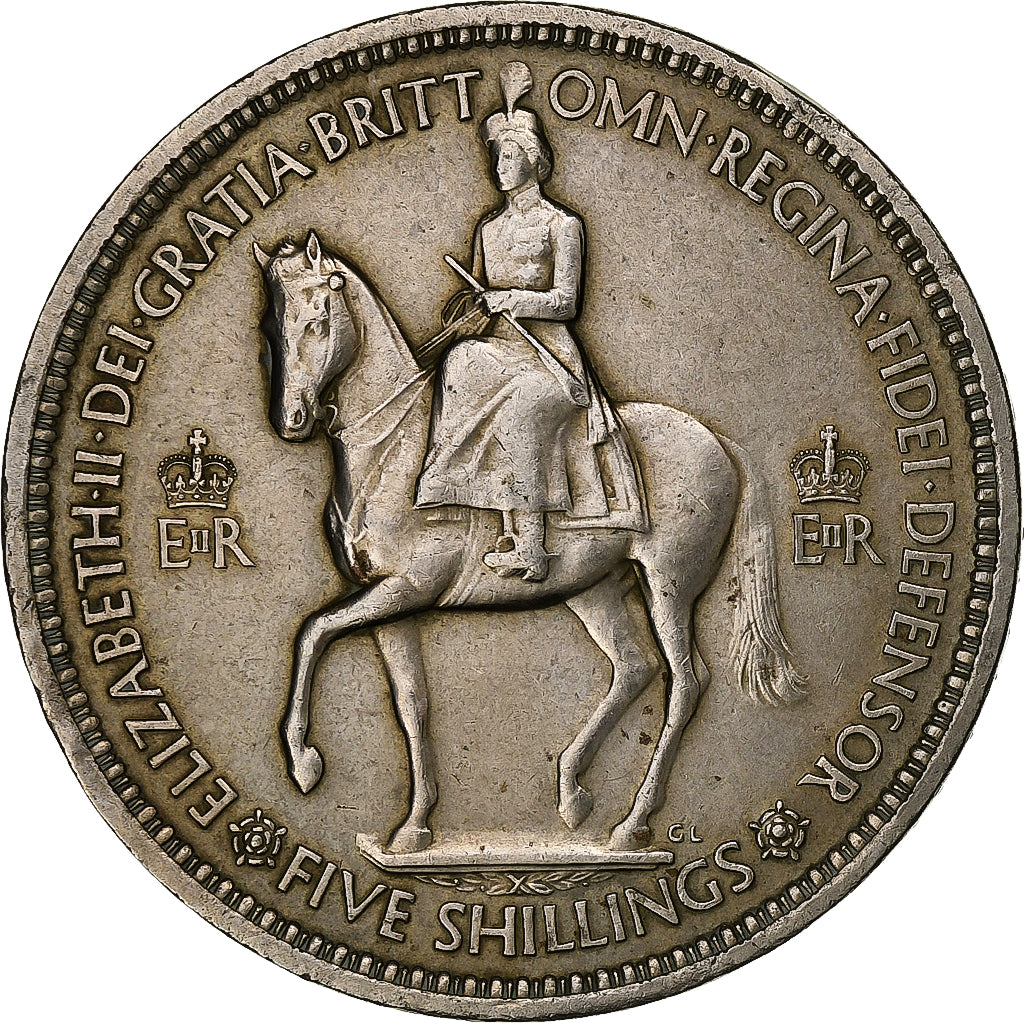 Regno Unito, Elizabeth II, 5 Shillings, 1953, British Royal Mint, Rame-nichel