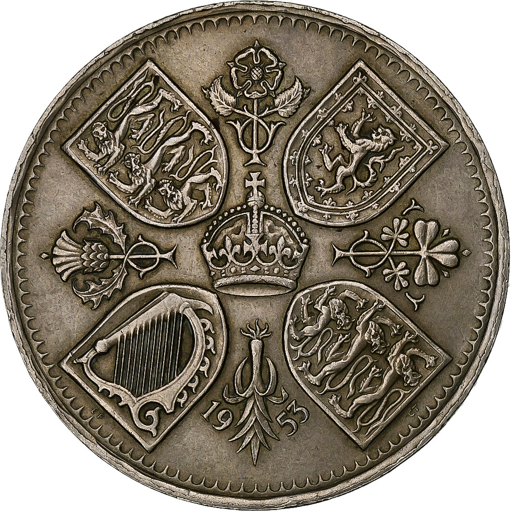 Regno Unito, Elizabeth II, 5 Shillings, 1953, British Royal Mint, Rame-nichel