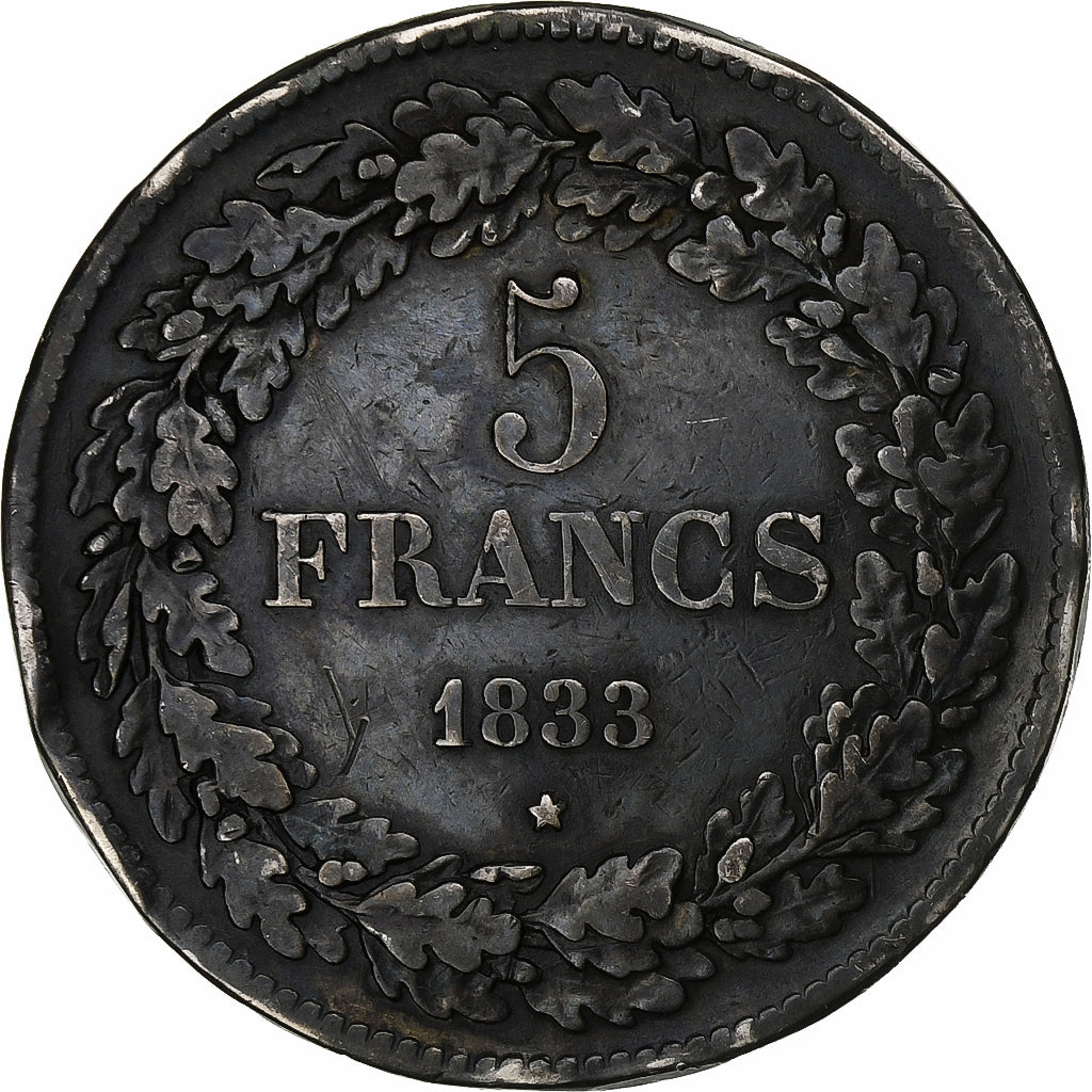 Belgium, Leopold I, 5 Francs, 1833, Brussels, Tranche B, Silver, VF(30-35)