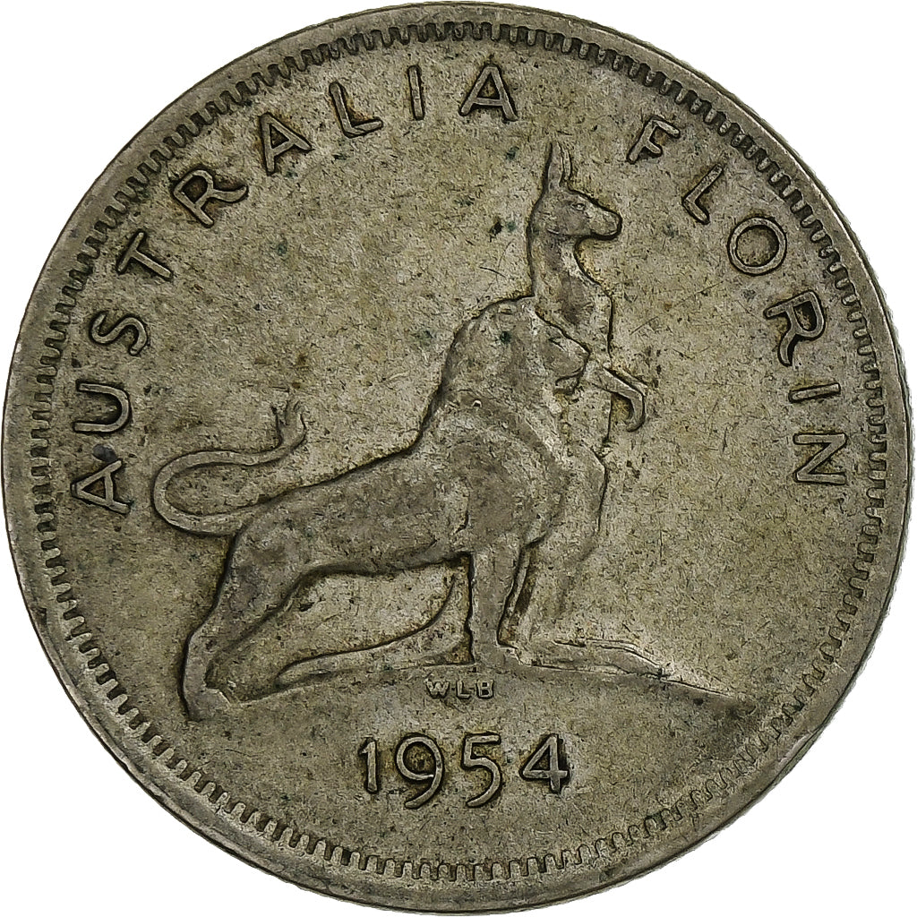 Australia, Elizabeth II, Florin, 1954, Melbourne, Silver, AU(50-53), KM:55