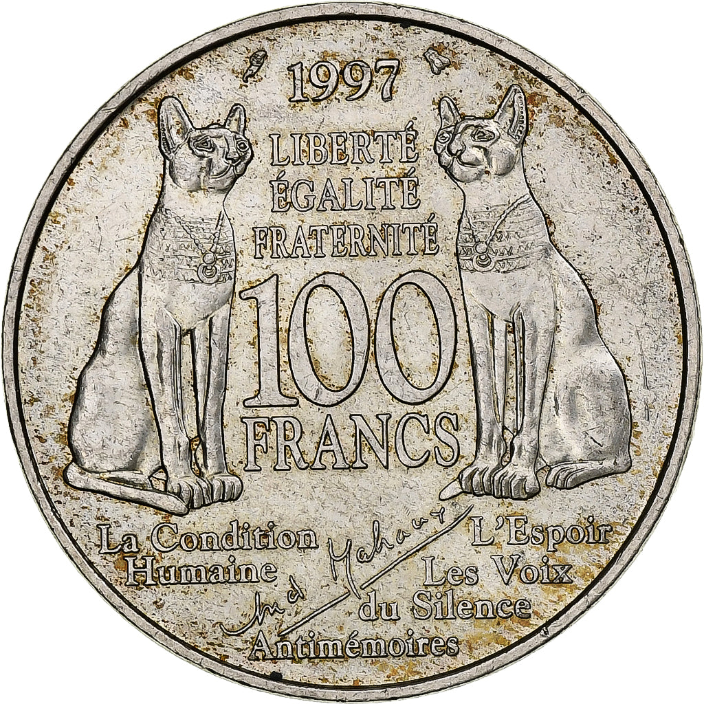 França, 100 Francs, André Malraux, 1997, Prata, AU(55-58), Gadoury:954