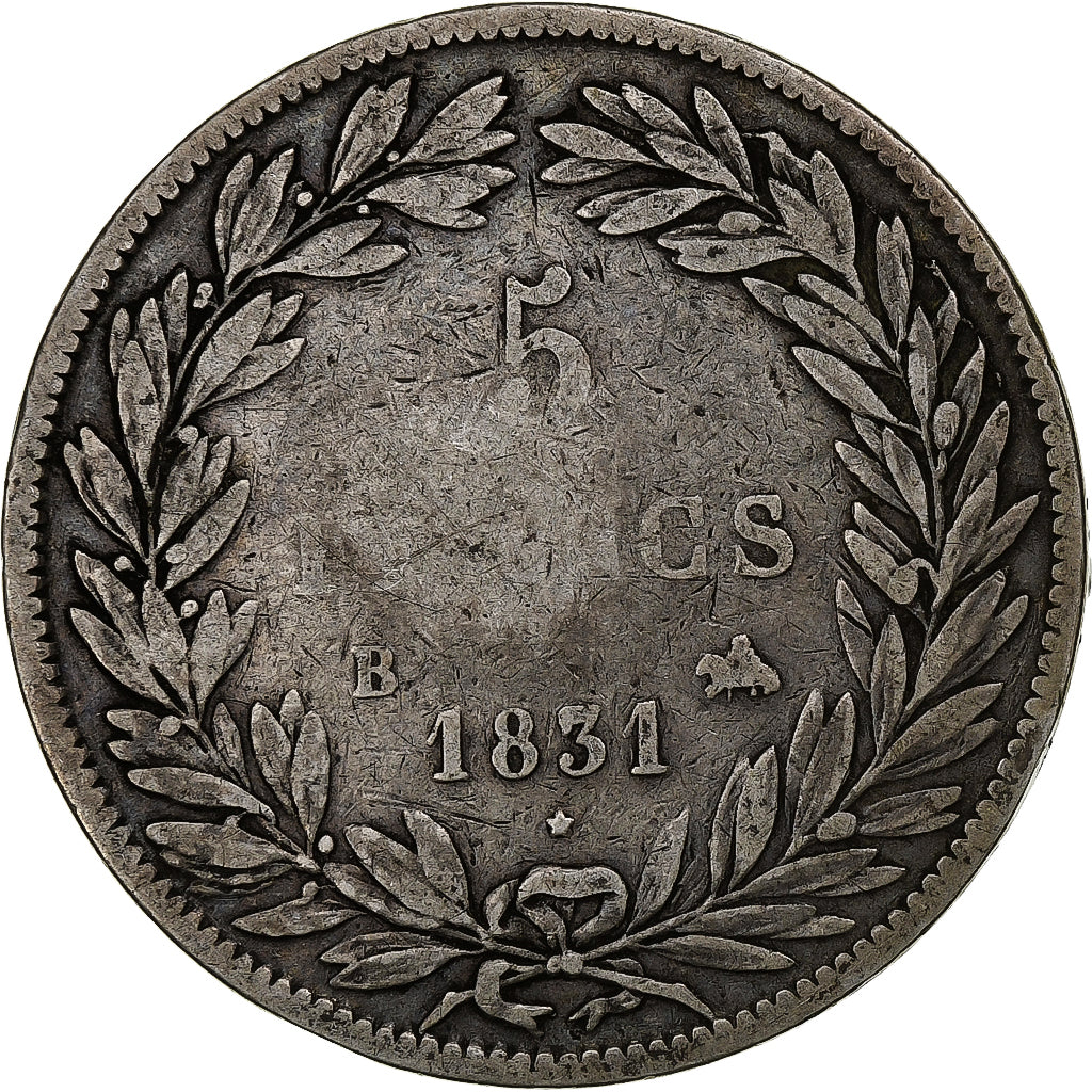 France, Louis-Philippe, 5 Francs, 1831, Rouen, Tranche en creux, Silver