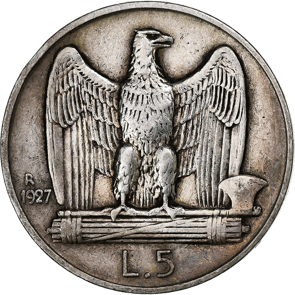 Italy, Vittorio Emanuele III, 5 Lire, 1927, Rome, Silver, AU(50-53), KM:67.2