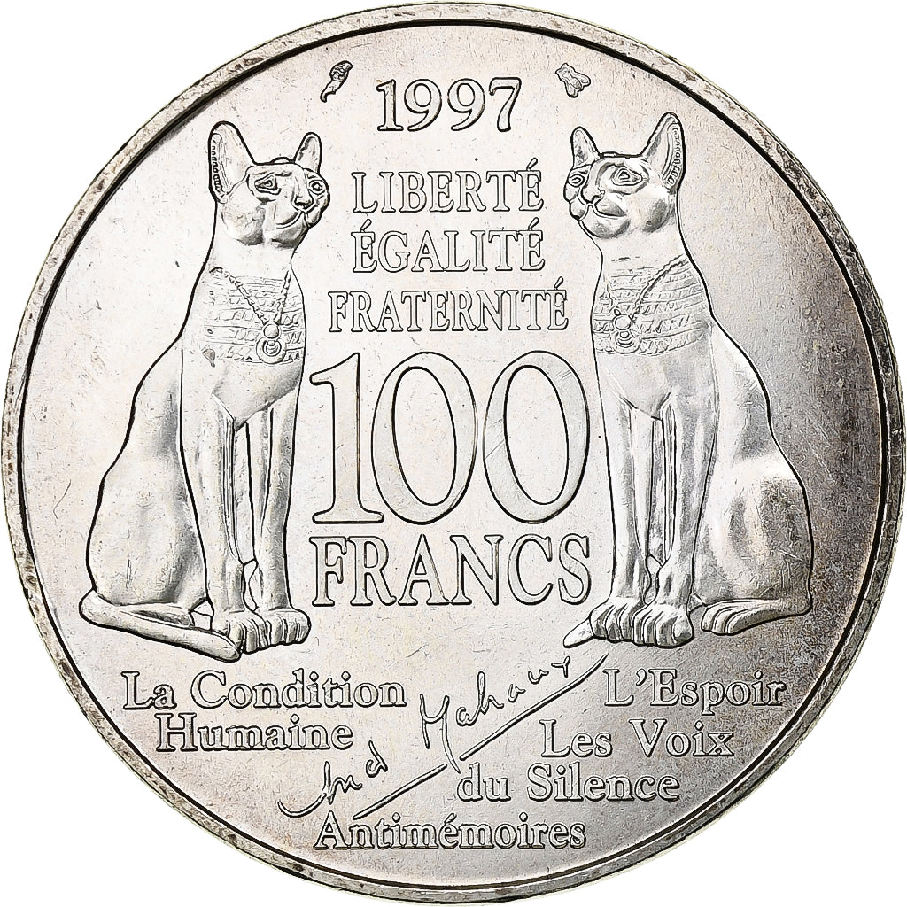França, 100 Francs, André Malraux, 1997, Prata, AU(55-58), Gadoury:954