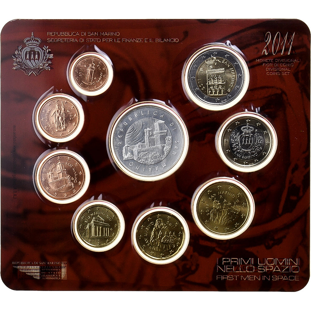 San Marino, Set 1 ct. - 5 Euro, First Men In Space, 2011, Rome, MS(65-70)
