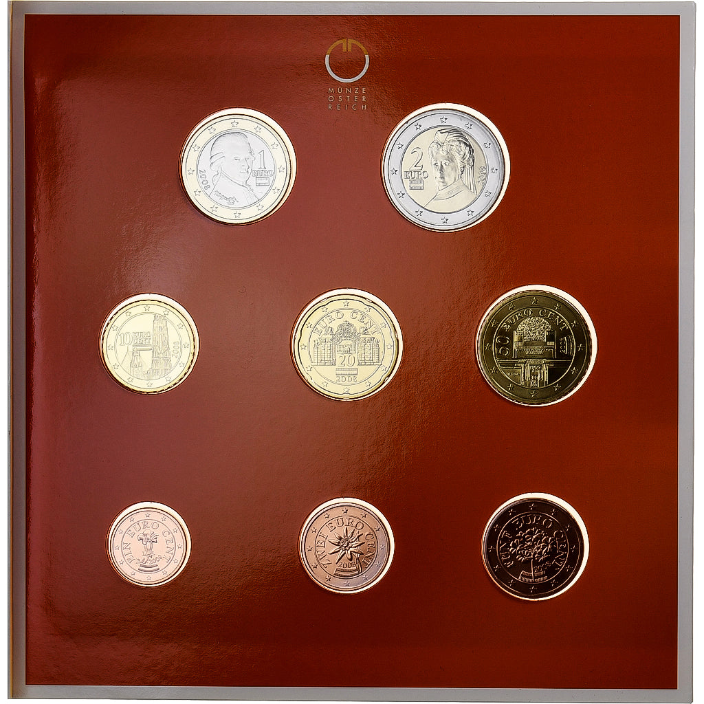 Austria, Set 1 ct. - 2 Euro, série FDC, 2008, Vienna, MS(65-70)