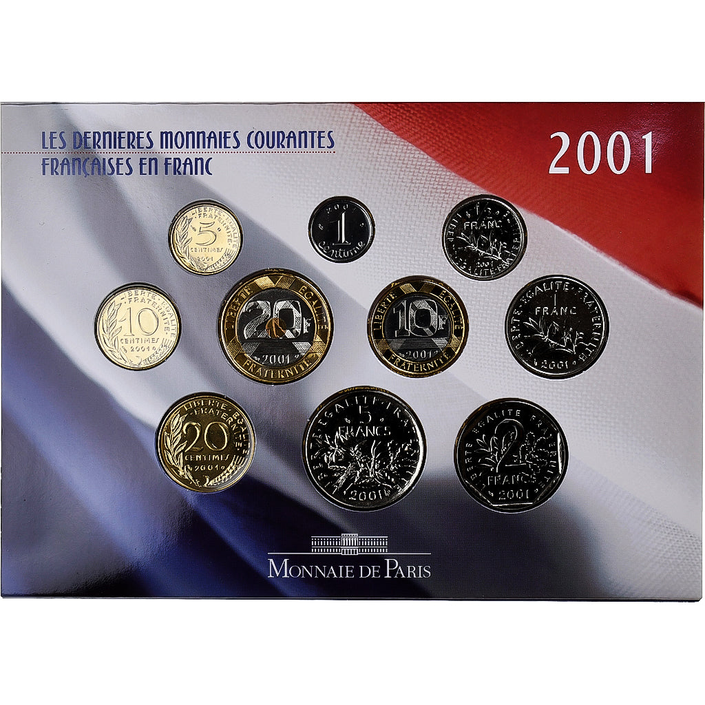 France, Coffret 1 c. à 20 frs., 2001, MDP, BU, MS(65-70)