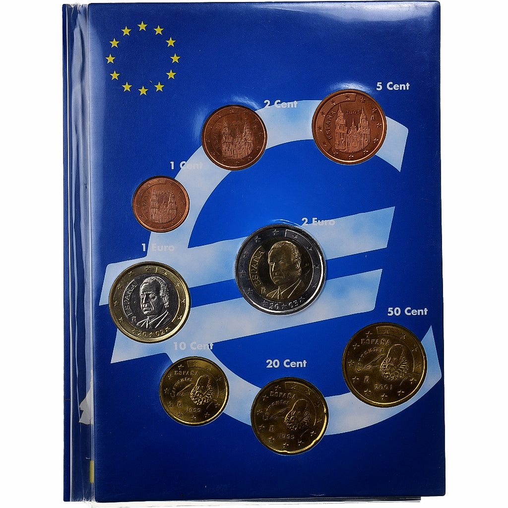 España, Set 1 ct. - 2 Euro, euro set, Años mezclados, Madrid, Sin