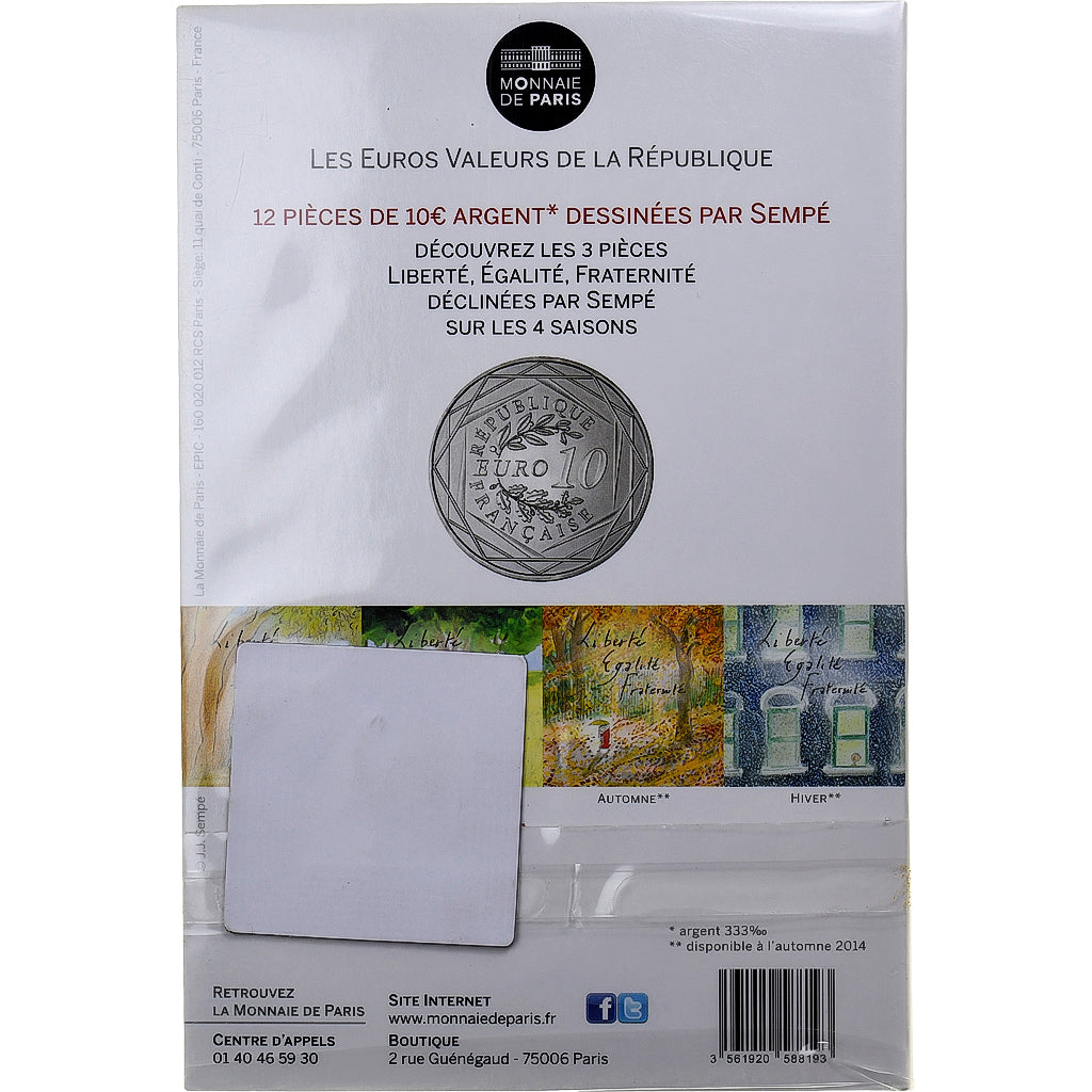 France, 10 Euro, Sempé - Printemps - Égalité, 2014, MDP, Silver, MS(65-70)