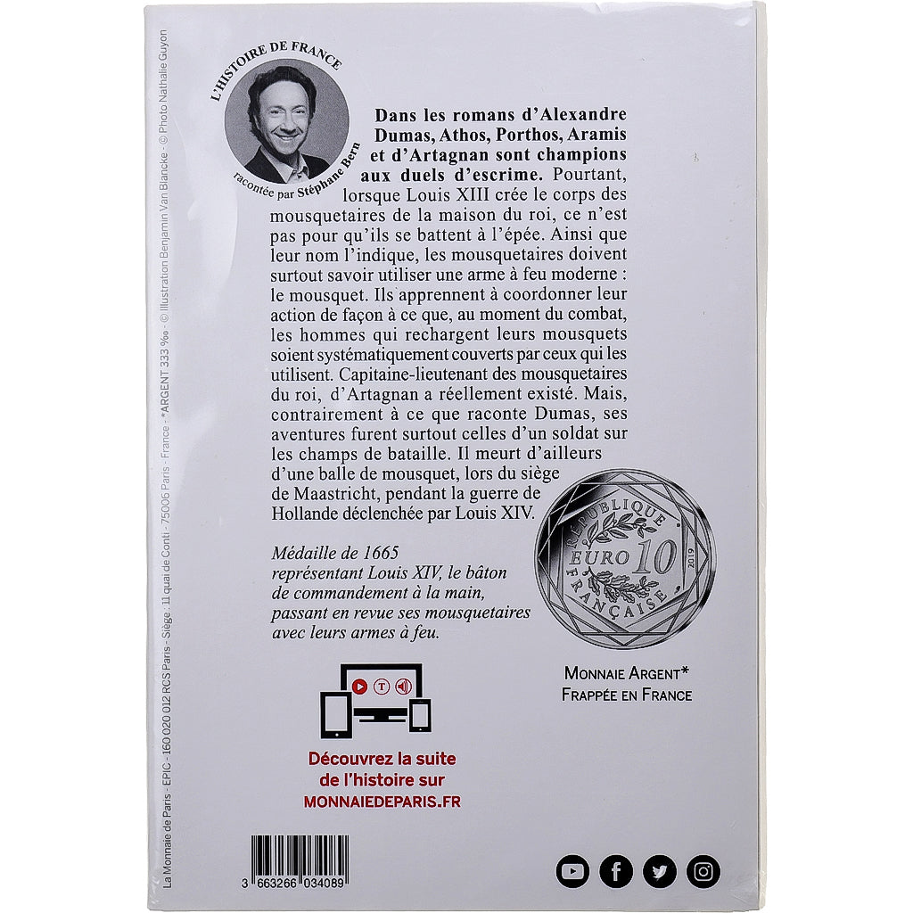 France, 10 Euro, Pièce d'Histoire - D'Artagnan, 2019, MDP, Silver, MS(65-70)