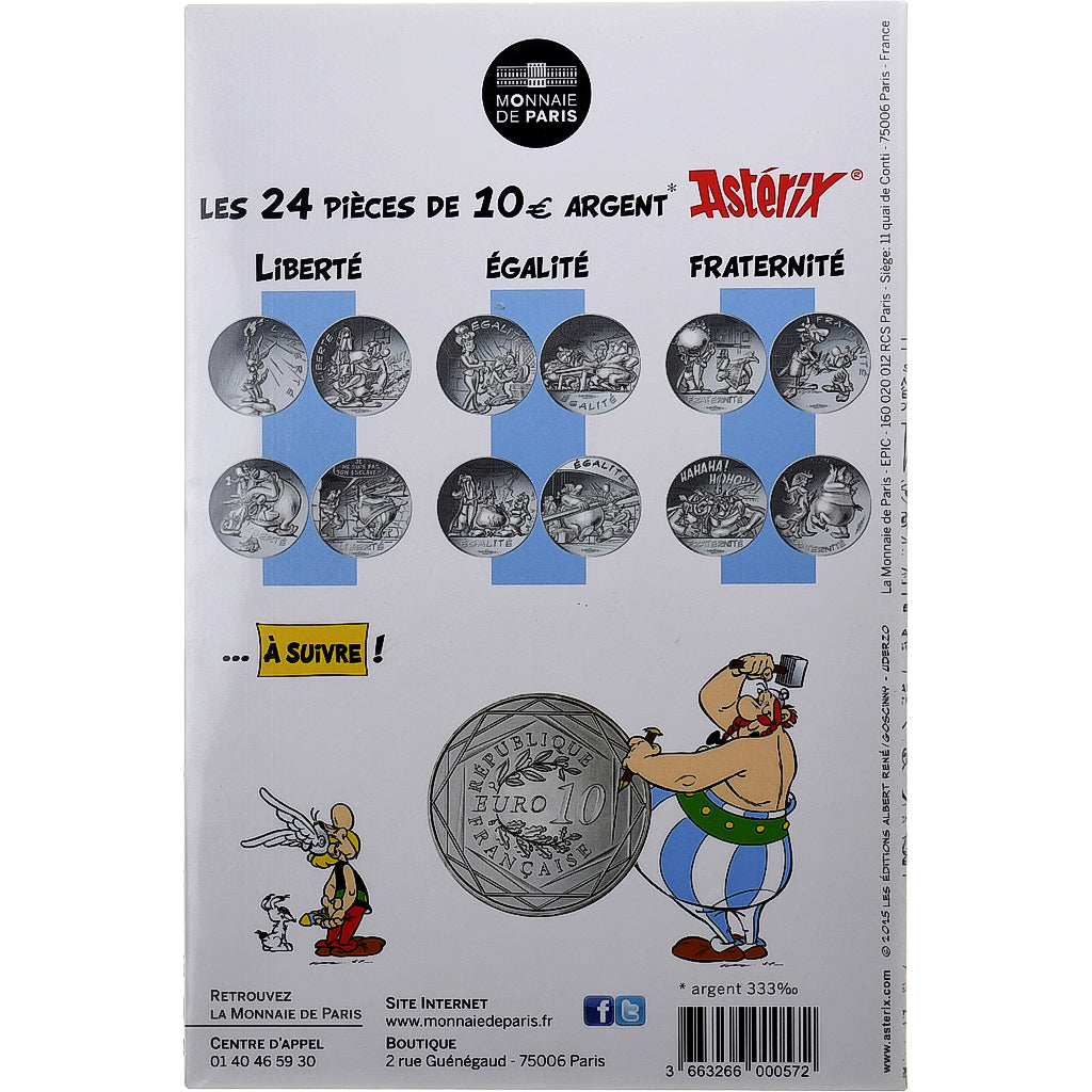 France, 10 Euro, Astérix Liberté (Cadeau de César), 2015, MDP, Silver, MS(63)