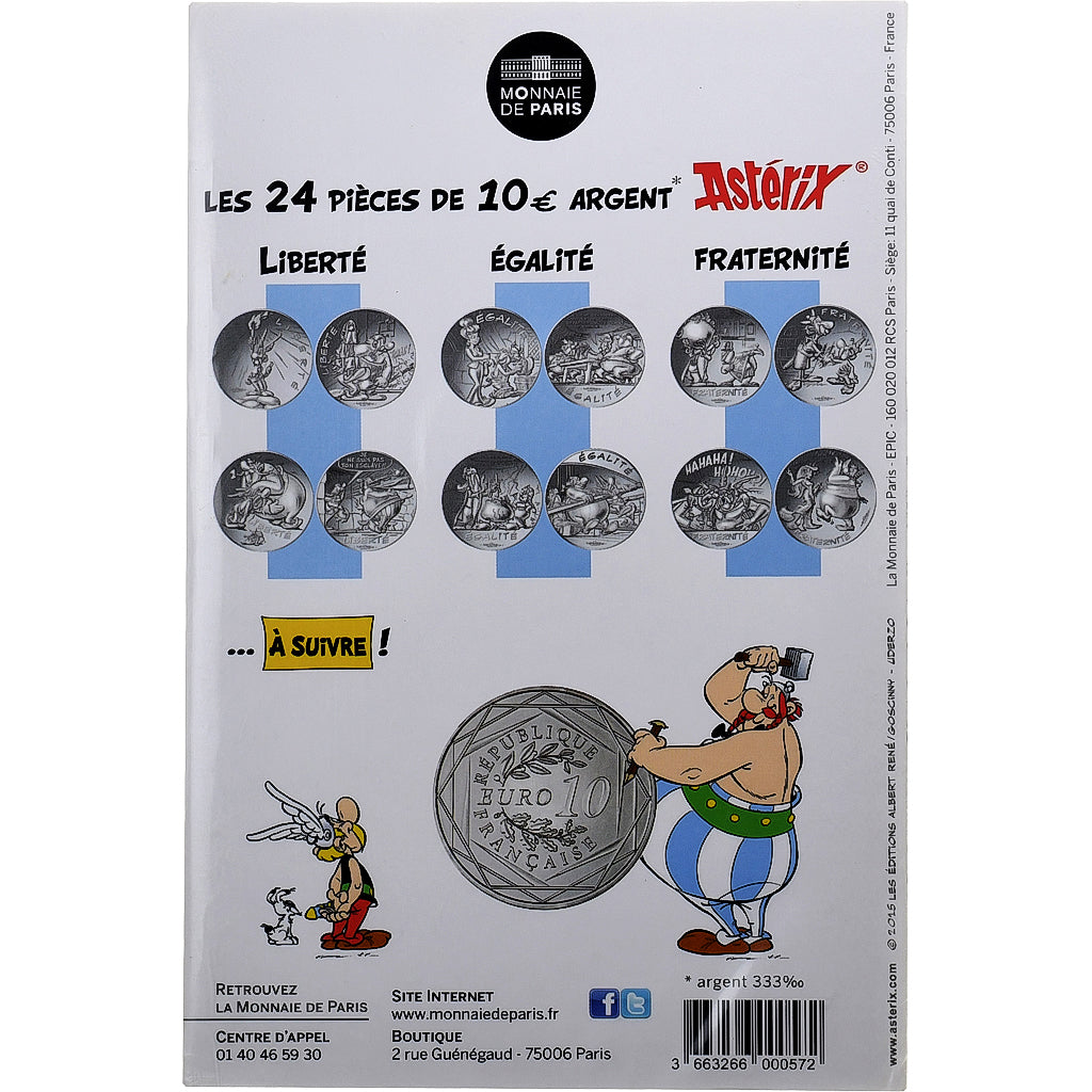 France, 10 Euro, Asterix Liberté (La grande traversée), 2015, MDP, Silver