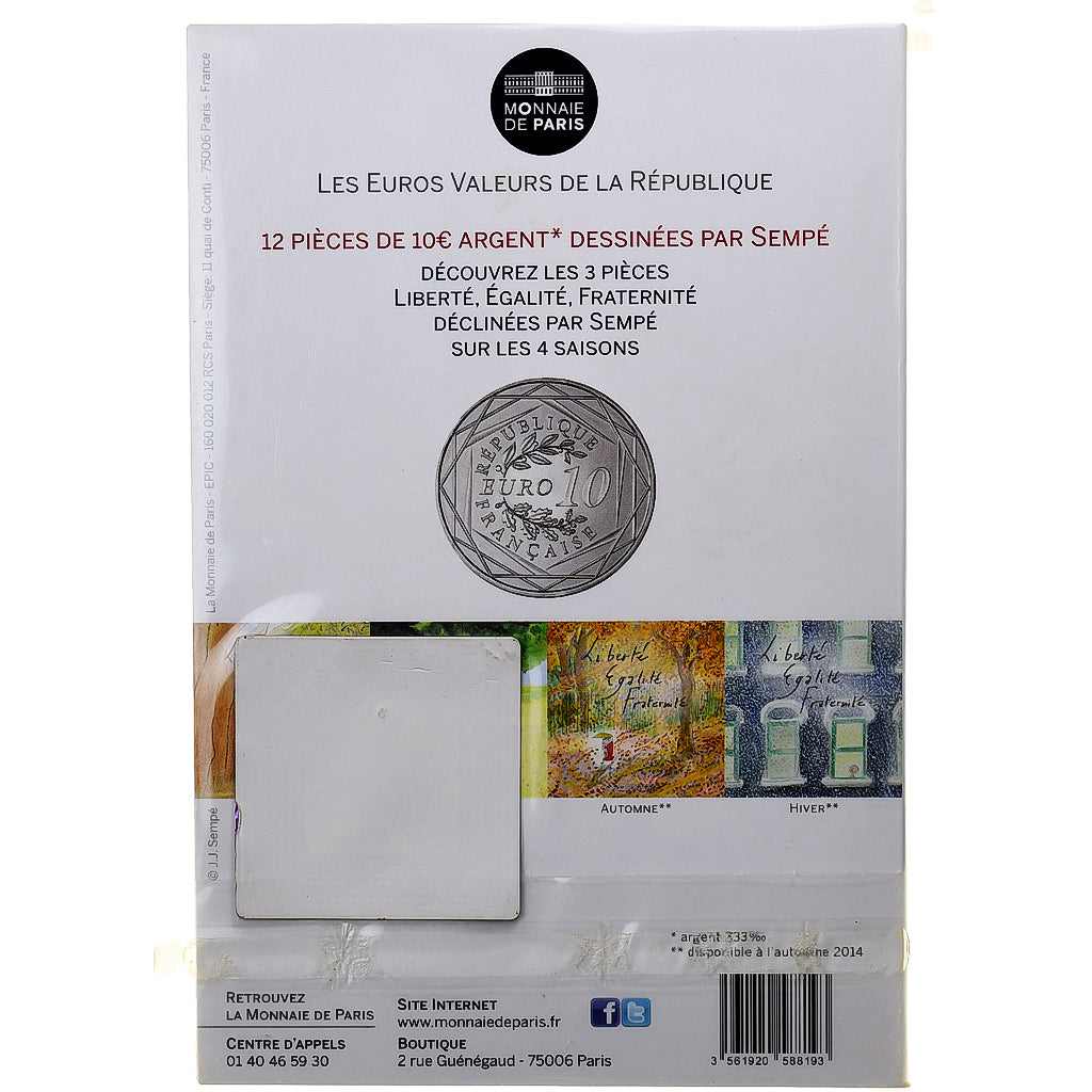 Francja, 10 Euro, Sempé - Printemps - Liberté, 2014, MDP, Srebro, AU(55-58)