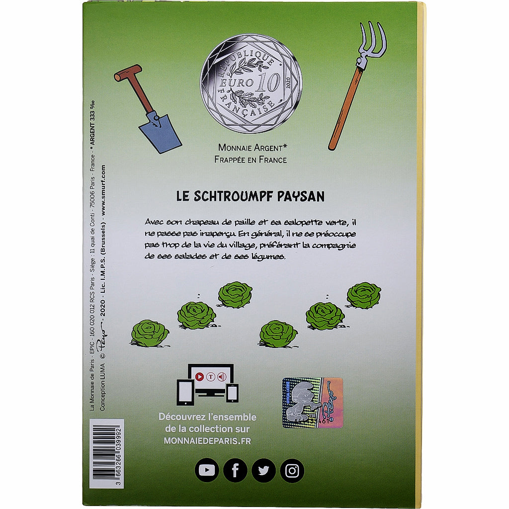 France, 10 Euro, Le Schtroumpf Paysan (18/20), 2020, MDP, Argent, SPL
