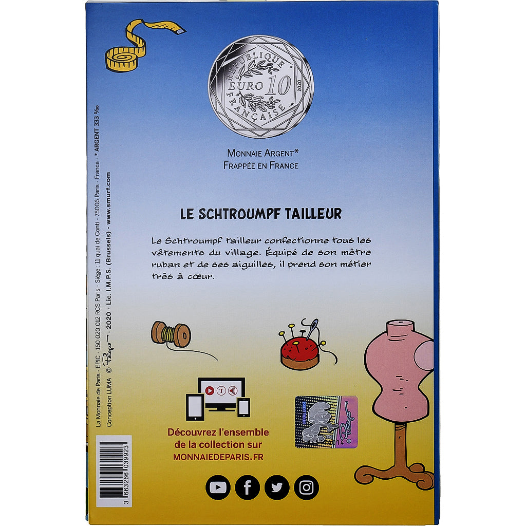 France, 10 Euro, Le Schtroumpf Tailleur (9/20), 2020, MDP, Argent, SPL