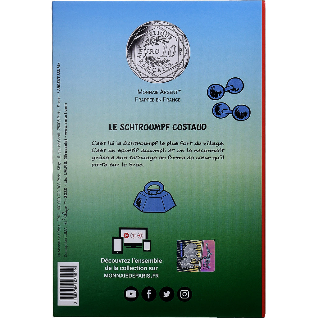 France, 10 Euro, Le Schtroumpf Costaud (7/20), 2020, MDP, Argent, SPL