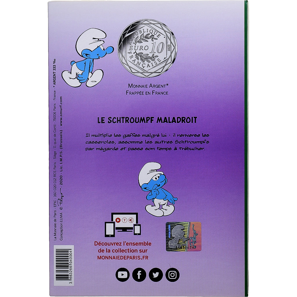 Francja, 10 Euro, Le Schtroumpf Maladroit (19/20), 2020, MDP, Srebro, MS(63)