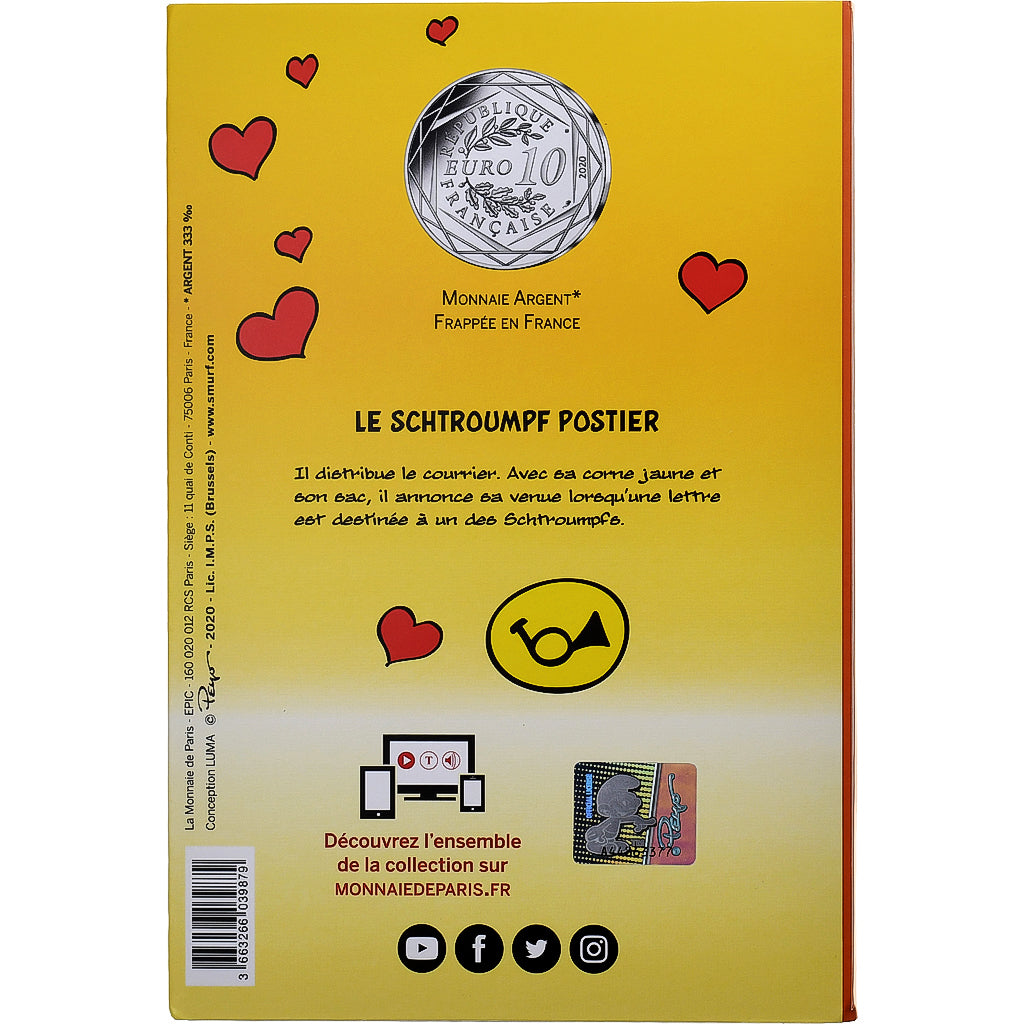 France, 10 Euro, Le Schtroumpf Postier (1/20), Colorisé, 2020, MDP, Argent, SPL