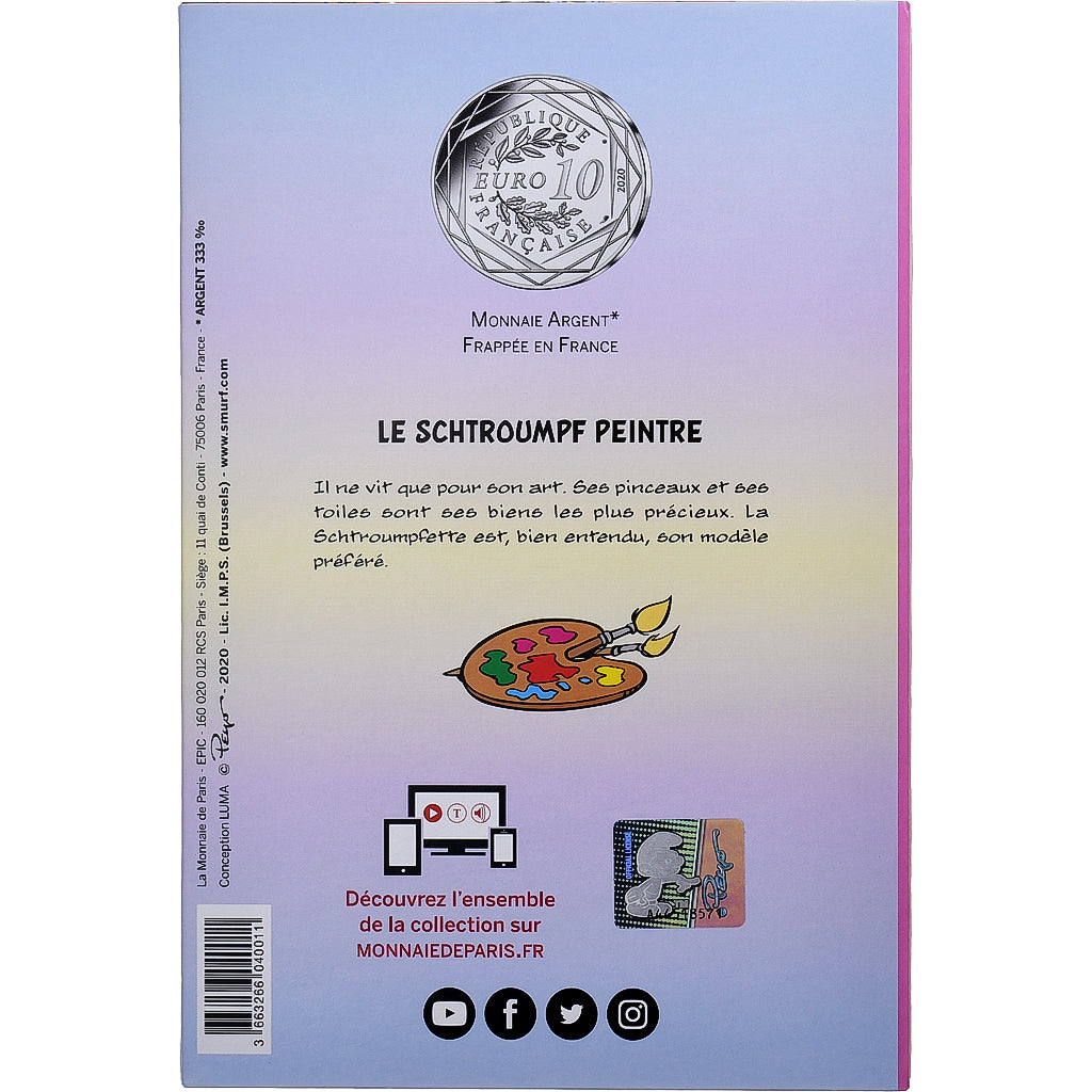Frankreich, 10 Euro, Le Schtroumpf Peintre (15/20), Colorized, 2020, MDP