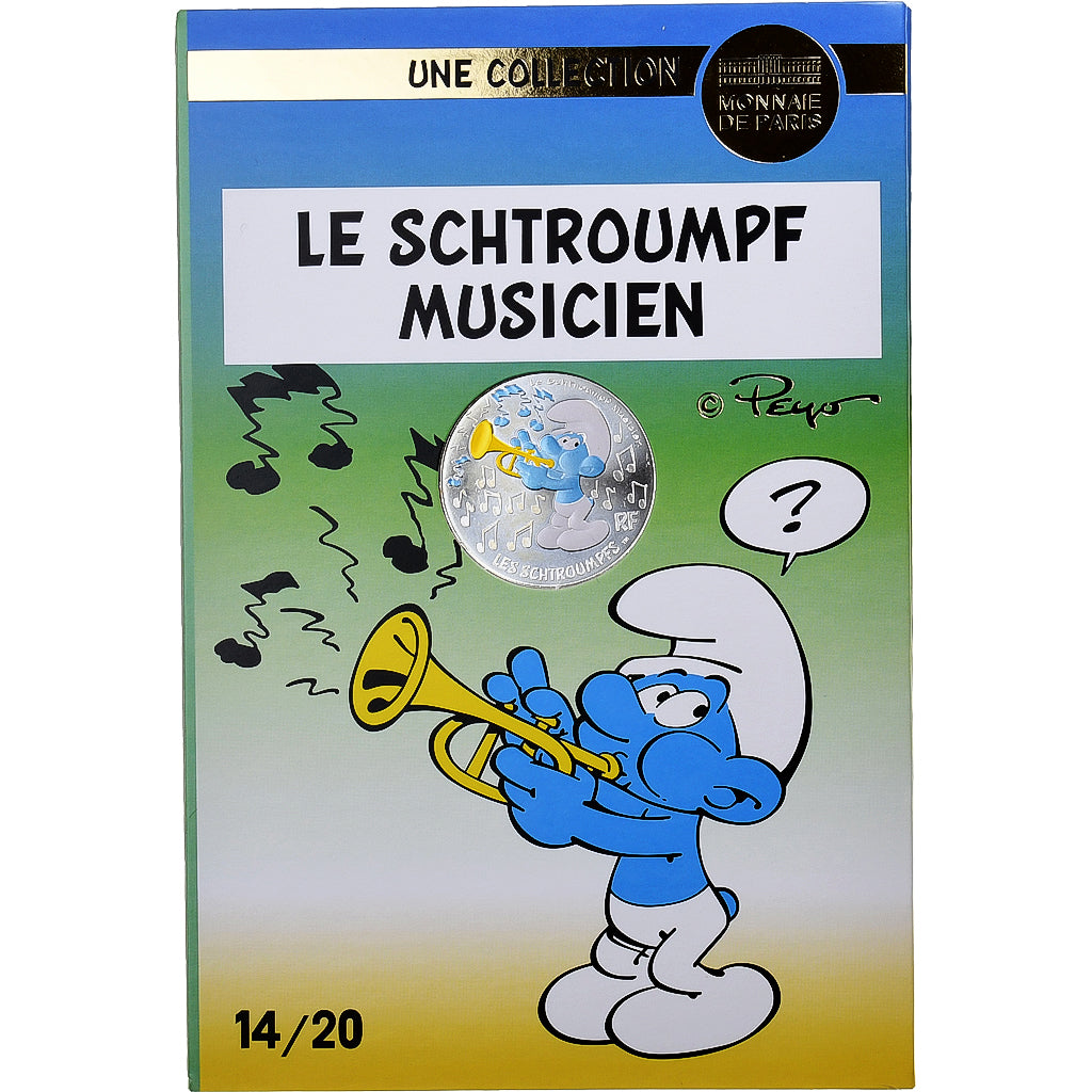 França, 10 Euro, Le Schtroumpf Musicien (14/20), Colorized, 2020, MDP, Prata